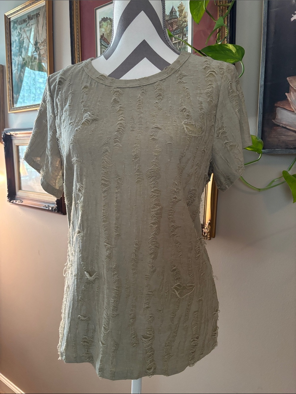 Gilded Intent Olive Green Distressed Short Sleeve Tee
